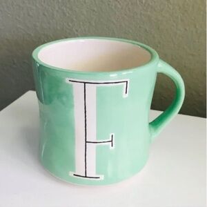 Anthropologie Mug - Monogrammed Initial Letter F - Mint Green & White